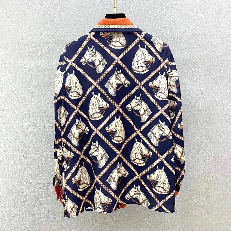 Check Equestrian Print Silk Shirt - Palm and Thread