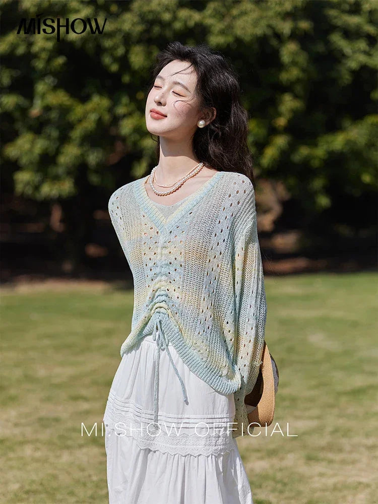 Knitted Sweater Long Sleeve Drawstring Top - Palm and Thread