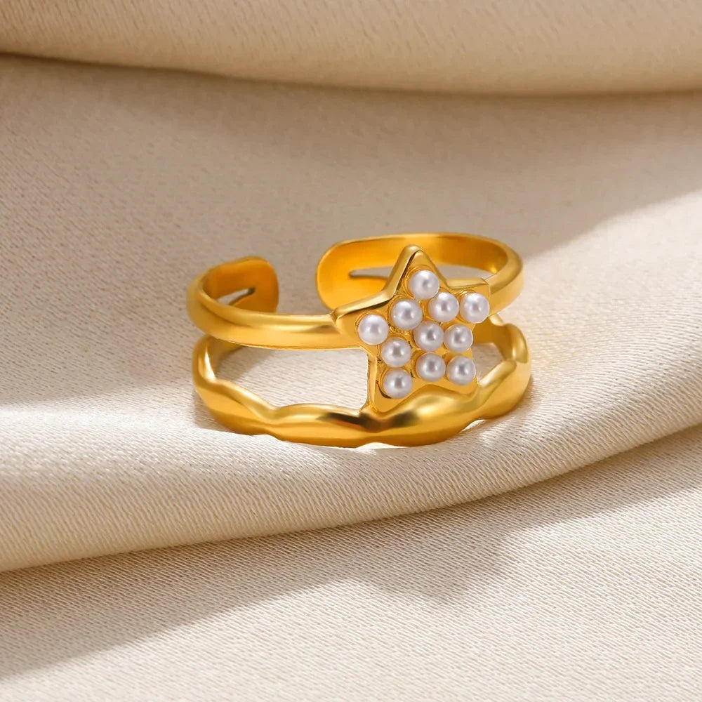 Stainless Steel Heart Wide Ring Adjustable - Palm and Thread