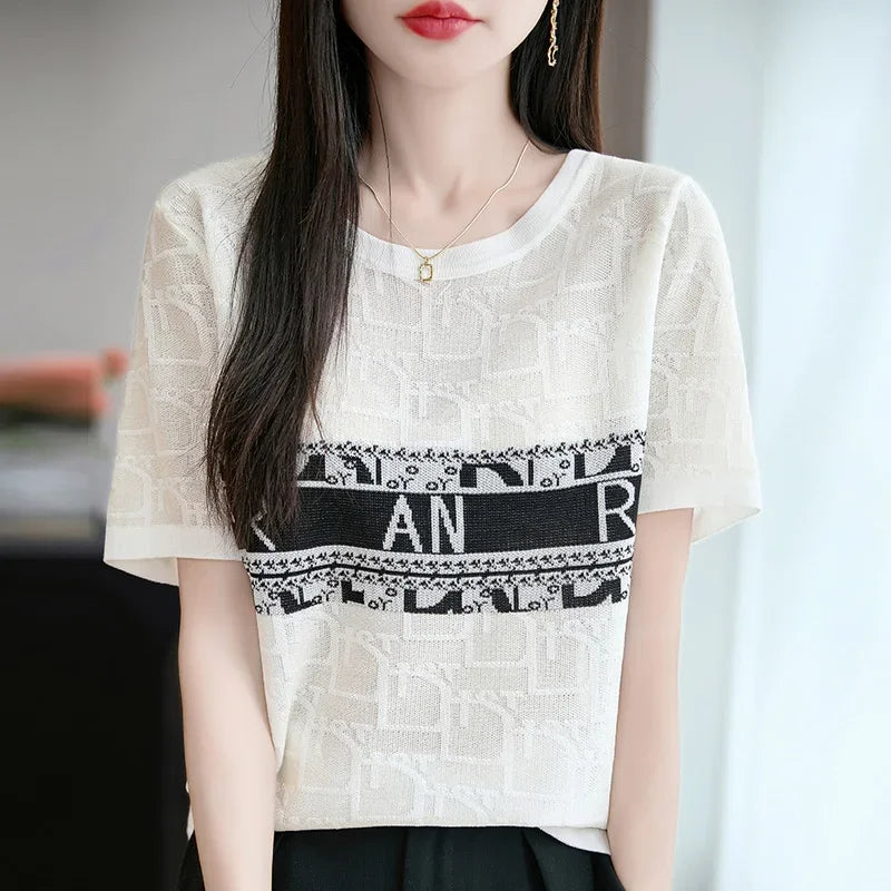 Round Neck Short Sleeved Knitted Sweater - Palm and Thread