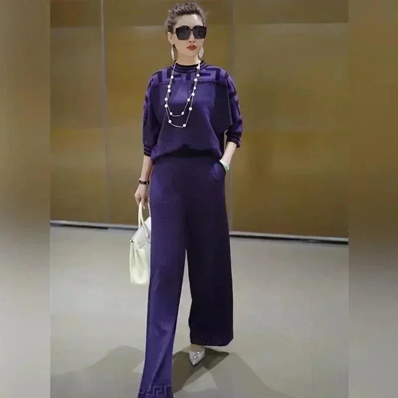 Long-Sleeved Ice Silk Two-Piece Suit - Palm and Thread