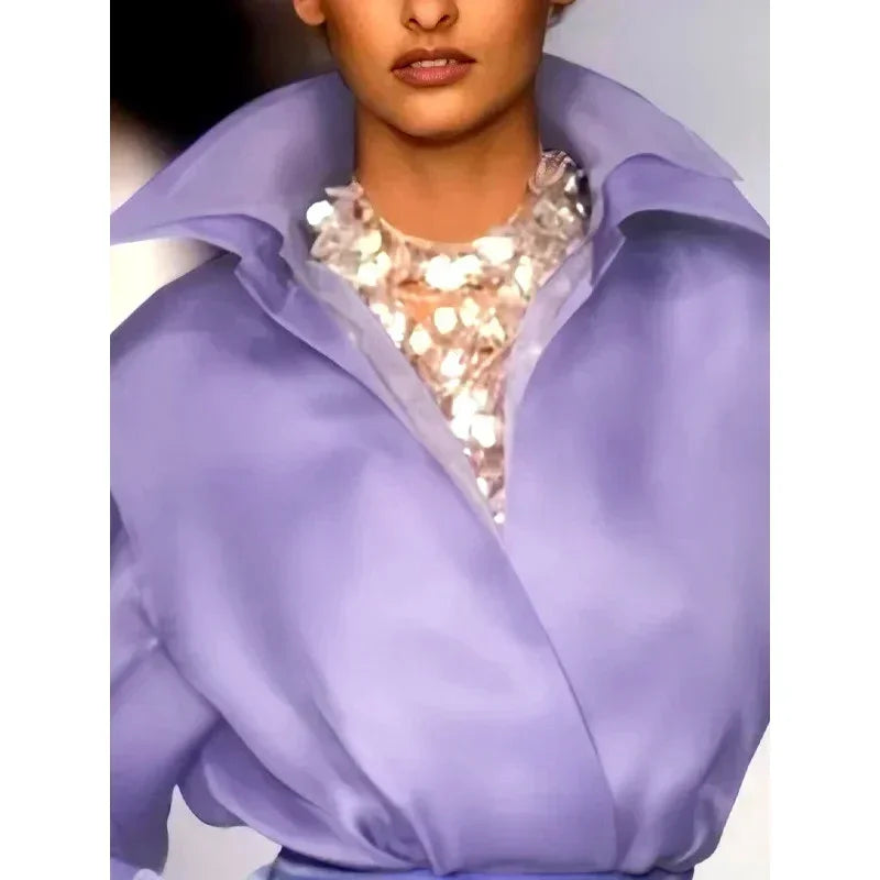 Light Purple Lapel Collar Loose T-shirt - Palm and Thread