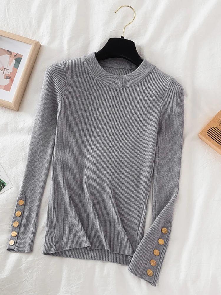 Pullovers Button O-Neck Chic Top - Palm and Thread