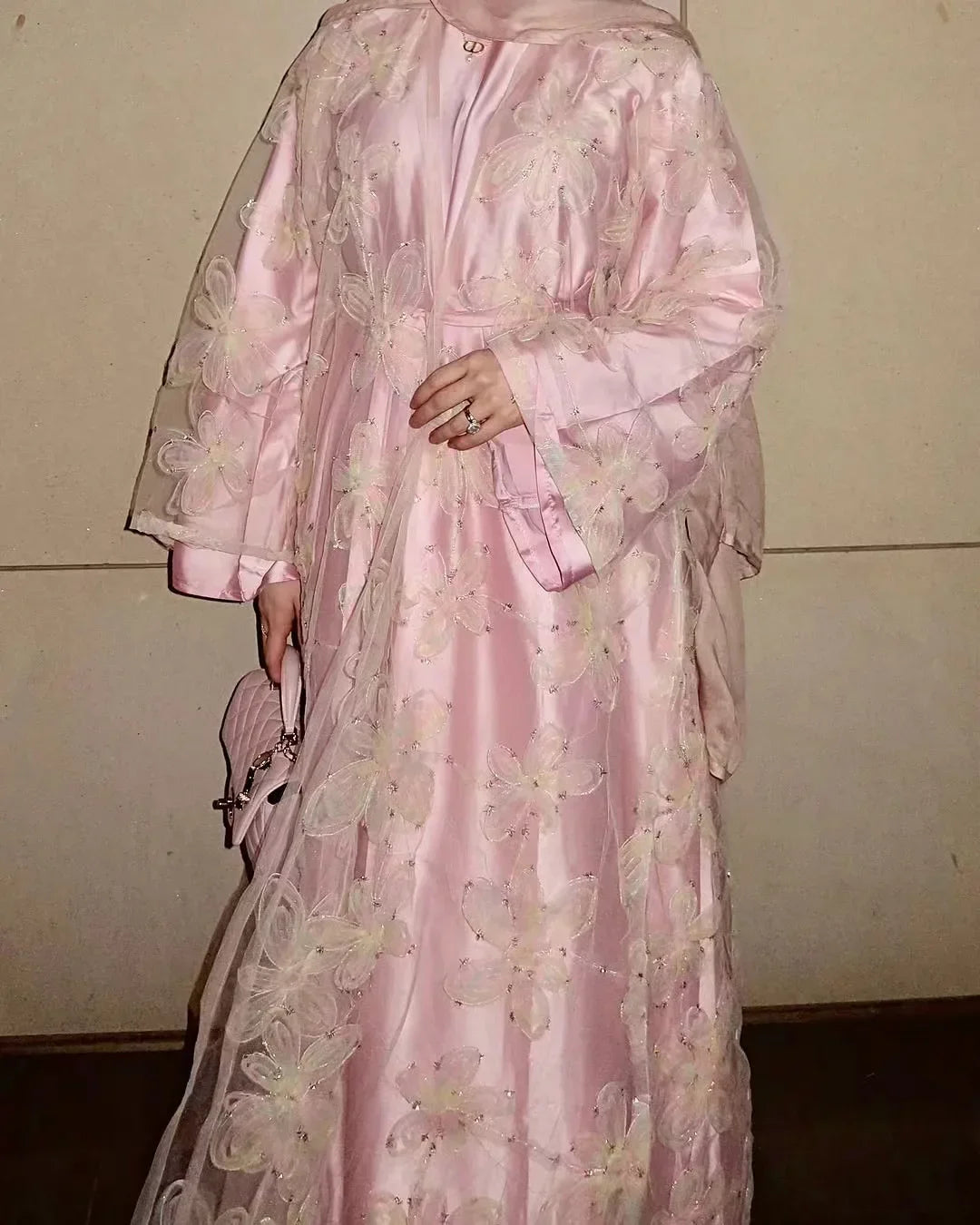 Floral Embroidery Organza Abaya - Palm and Thread
