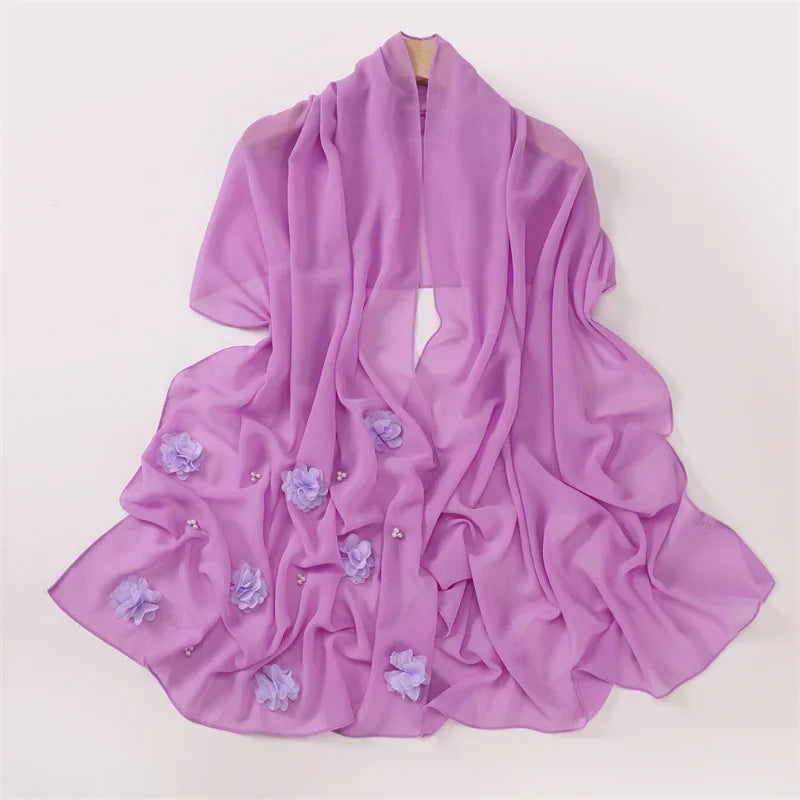 Plain Stitch Rose Floral Bubble Chiffon Hijab - Palm and Thread