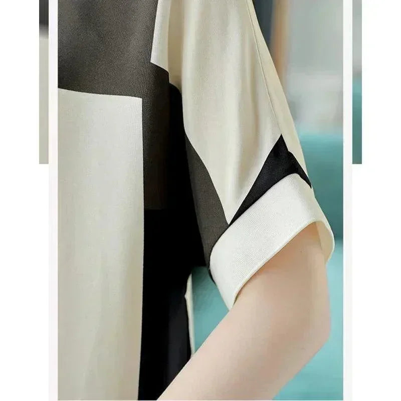 Oversized Print Loose Casual Chiffon T-Shirt - Palm and Thread
