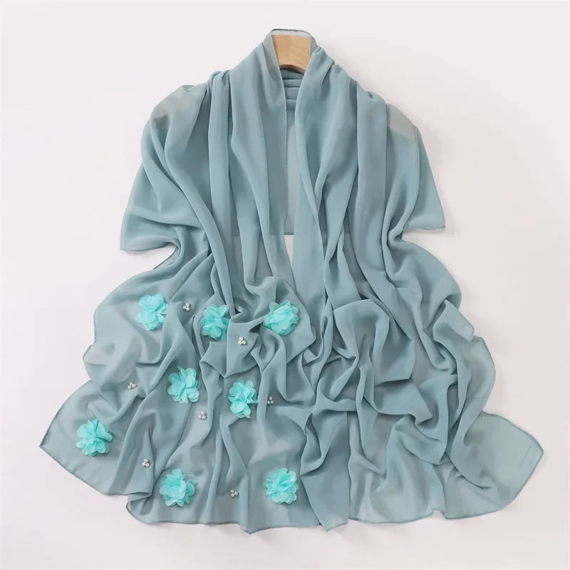 Plain Stitch Rose Floral Bubble Chiffon Hijab - Palm and Thread