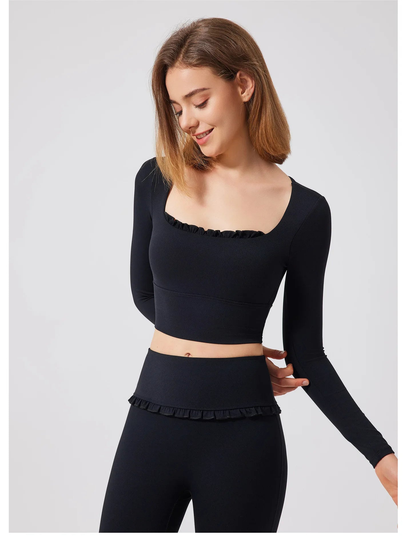 Padded Long Sleeve Crop Top & High Waist Flared Leggings