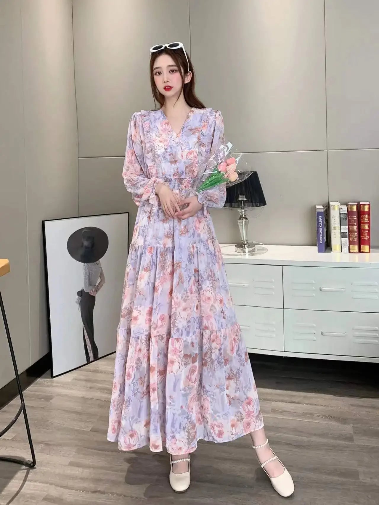 V-neck Long Sleeve Vestidos Dress - Palm and Thread