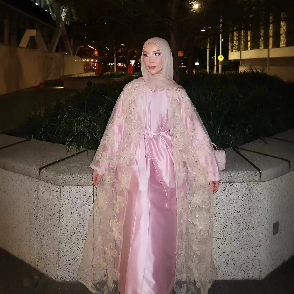Floral Embroidery Organza Abaya - Palm and Thread