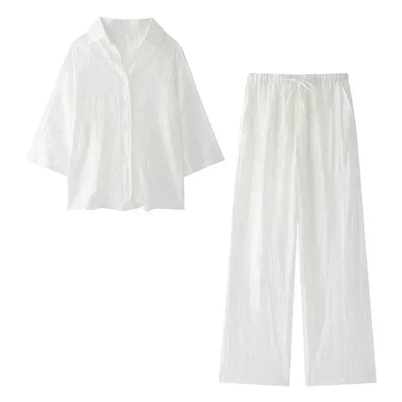 Jacquard Loose Shirt Pant Matching Set - Palm and Thread