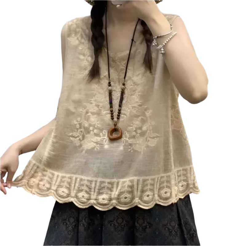 Embroidery Solid Cotton Tank Top - Palm and Thread
