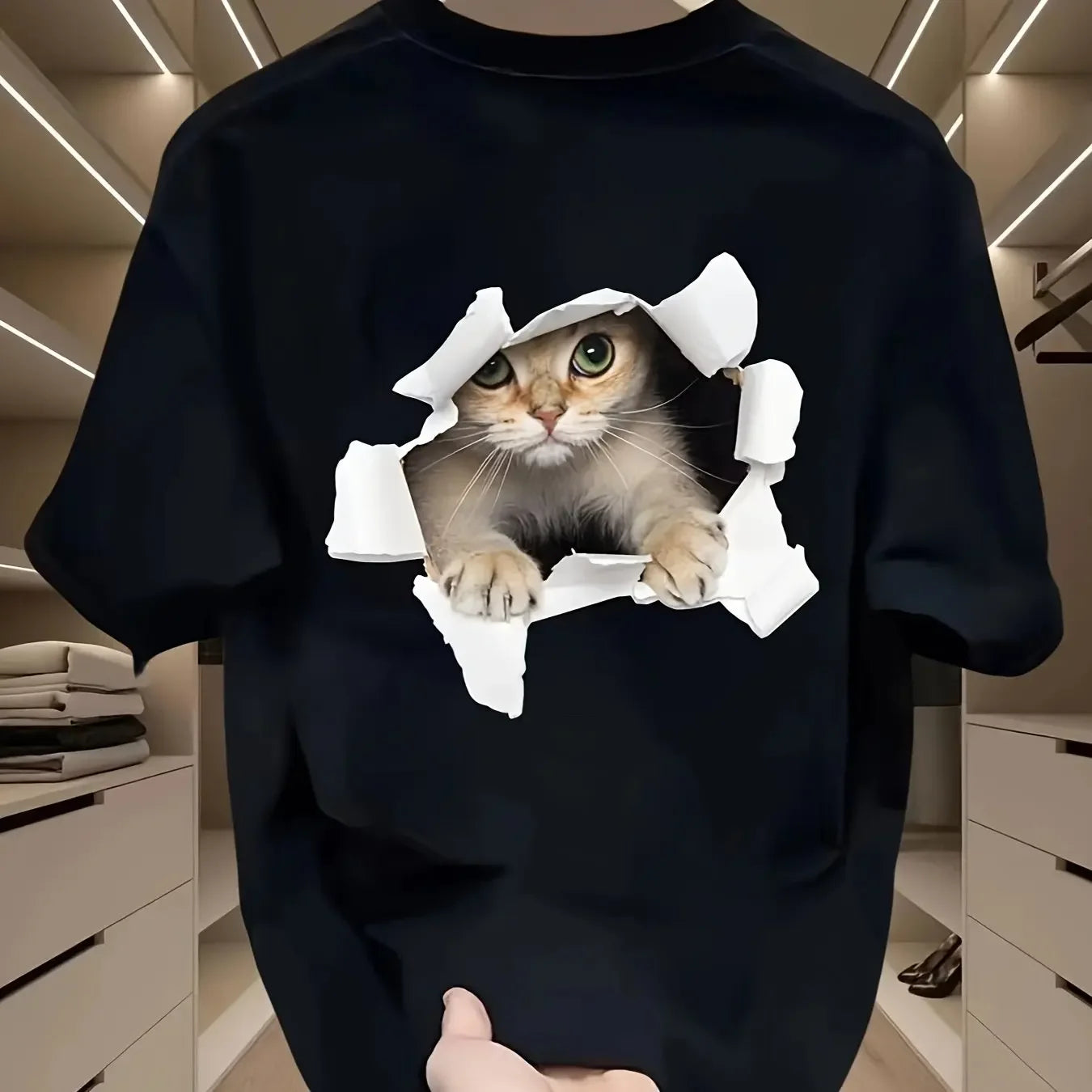 Fashionable Casual Loose Large Size 3D Cat Pattern Printed T-Shirt - Palm and Thread