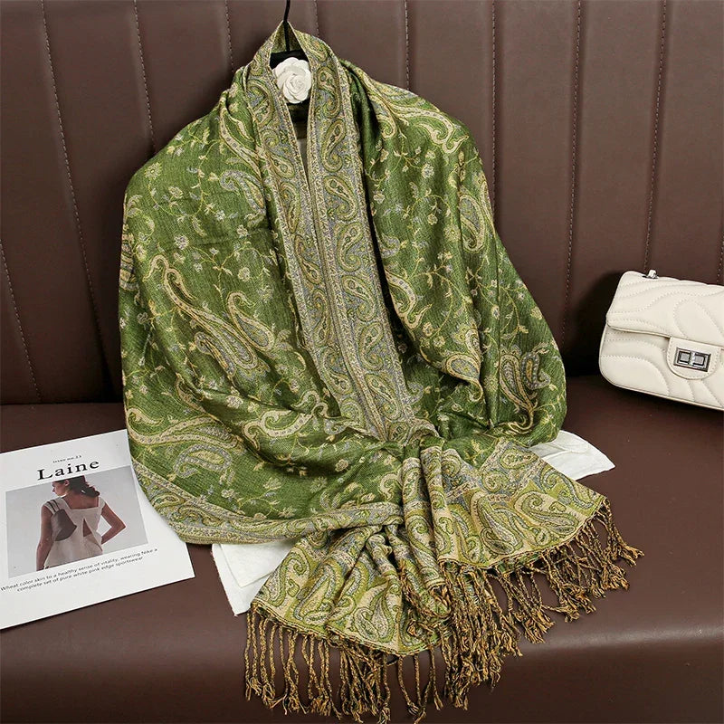 Tassel Design Paisley Jacquard Pashmina - Palm and Thread