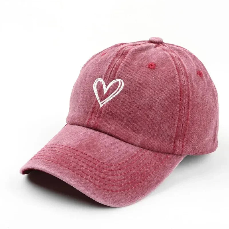 Versatile Peach Heart Embroidery Washed Old Baseball Hat - Palm and Thread