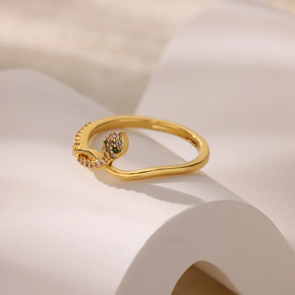 Gold Plated Stainless Steel Snake Ring - Palm and Thread