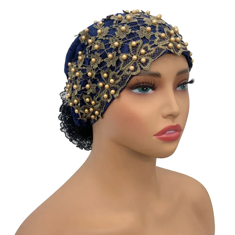 Embroidery Beading Turban Cap - Palm and Thread
