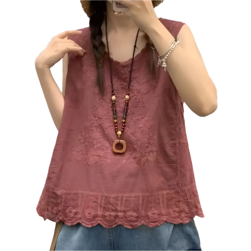 Embroidery Solid Cotton Tank Top - Palm and Thread