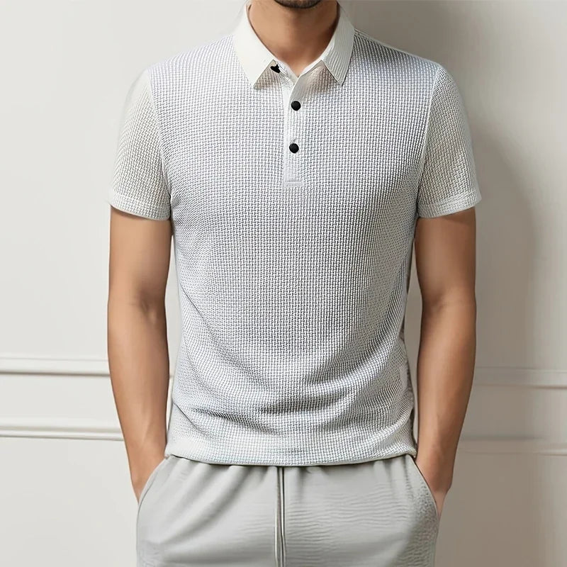 New Casual Short Sleeved Bone Flower Solid Color POLO Shirt - Palm and Thread