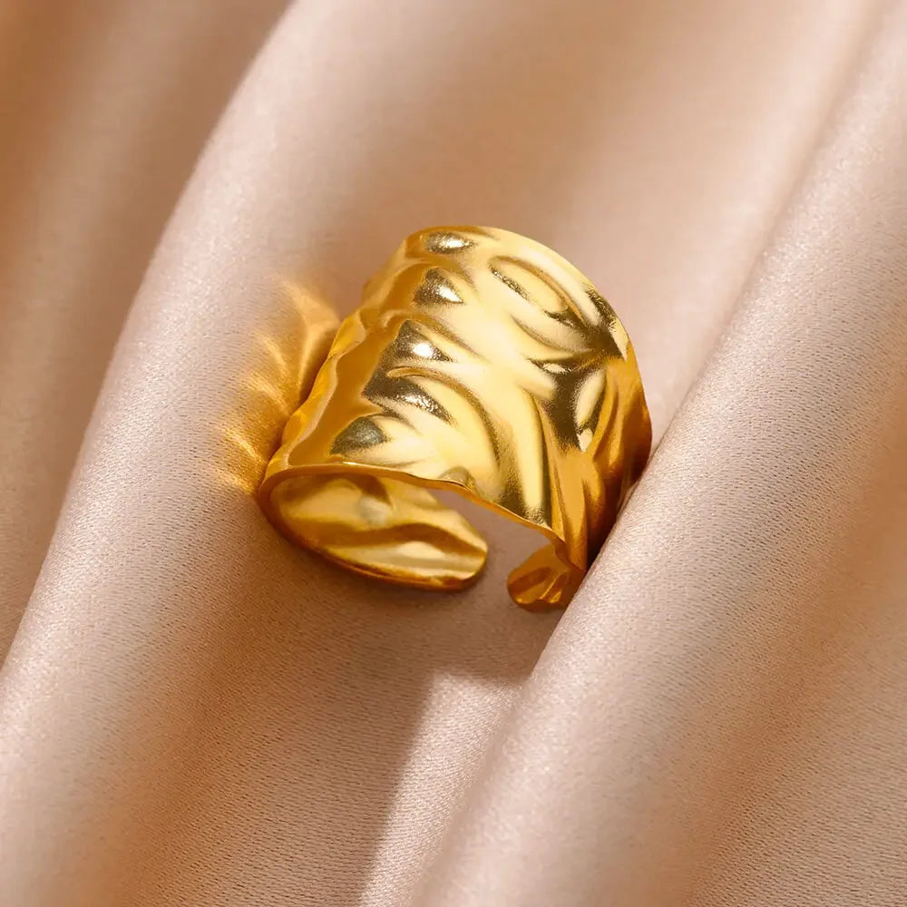 Stainless Steel Chunky Wide Ring - Palm and Thread