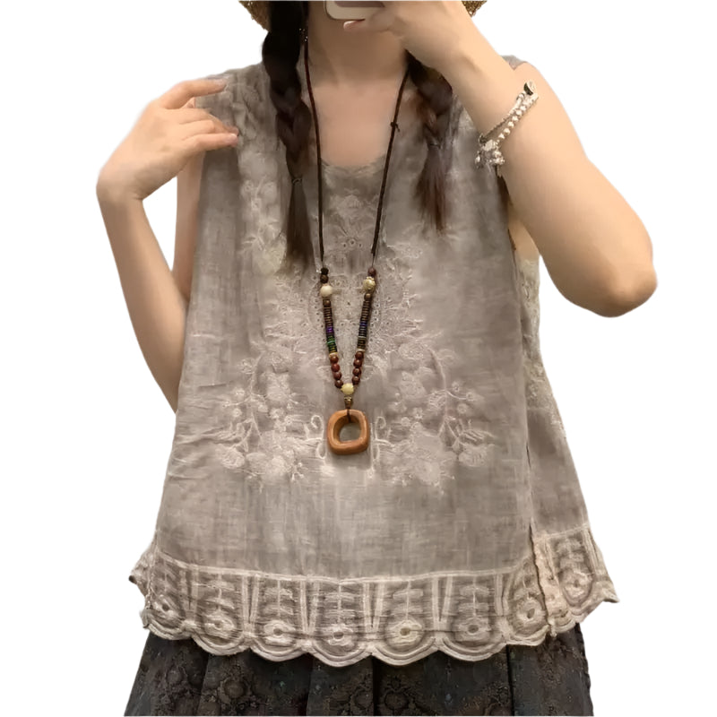 Embroidery Solid Cotton Tank Top - Palm and Thread
