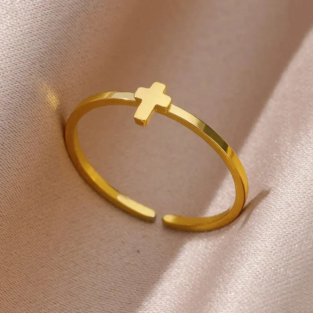 Stainless Steel Gold Color Open Gothic Ring - Palm and Thread
