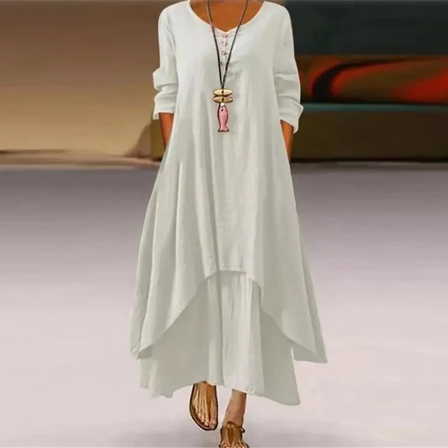 Elegant Linen Ginger Bohemia Layering Vintage Dress - Palm and Thread