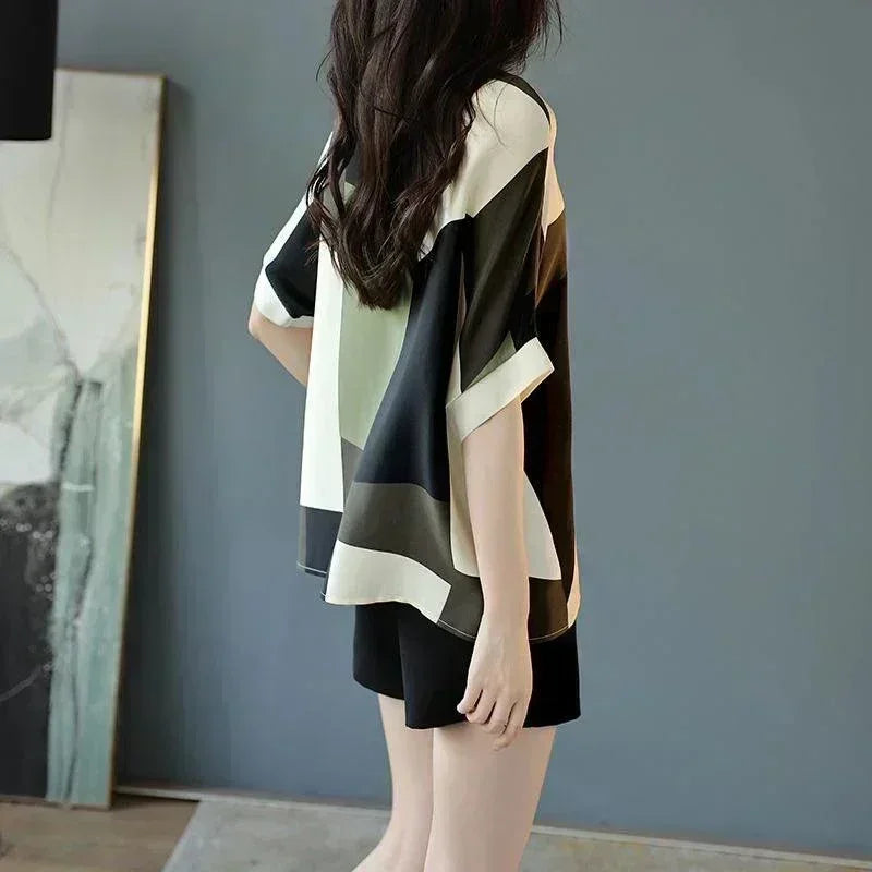 Oversized Print Loose Casual Chiffon T-Shirt - Palm and Thread
