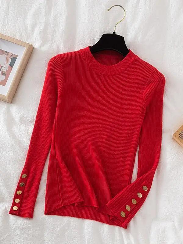 Pullovers Button O-Neck Chic Top - Palm and Thread