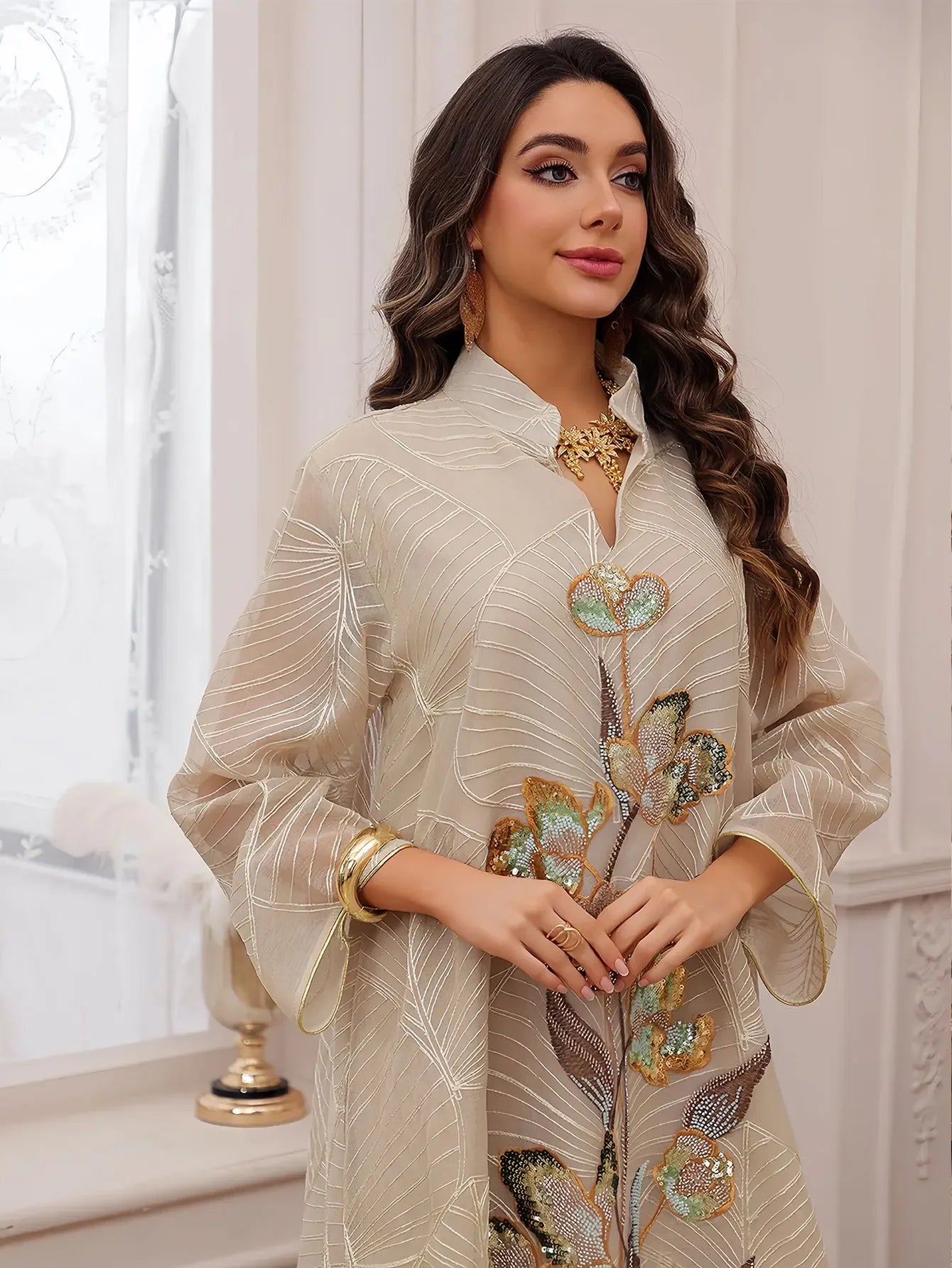 Luxury Off White Intricate Colorful Embroidery Abaya - Palm and Thread