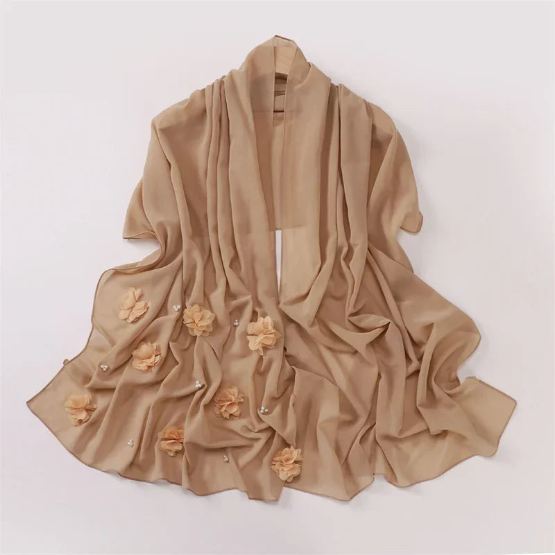 Plain Stitch Rose Floral Bubble Chiffon Hijab - Palm and Thread