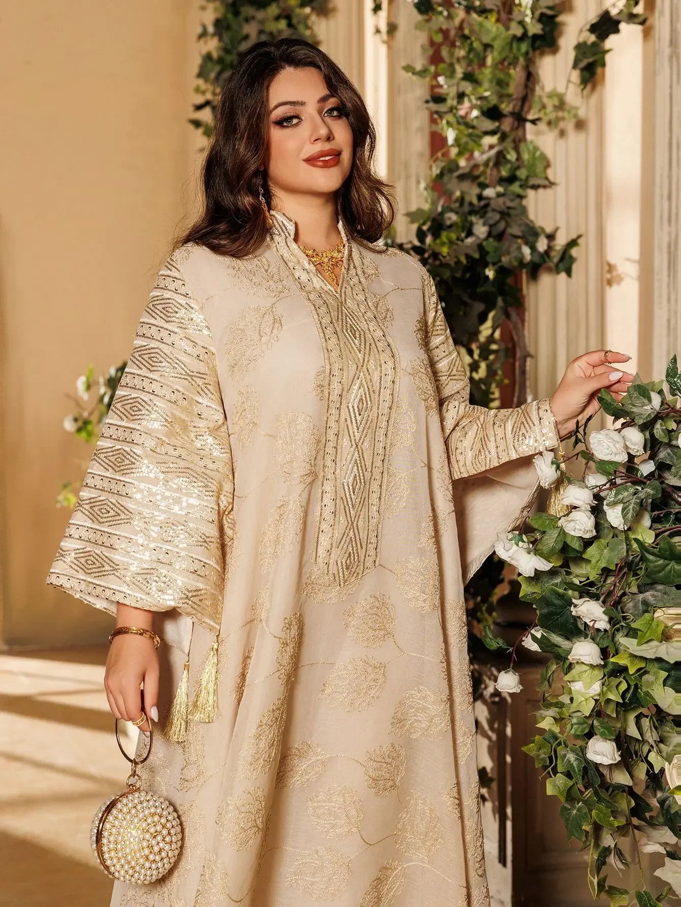 Embroidered Abaya with Gold Detailing Ideal for Formal Occasions - Palm and Thread
