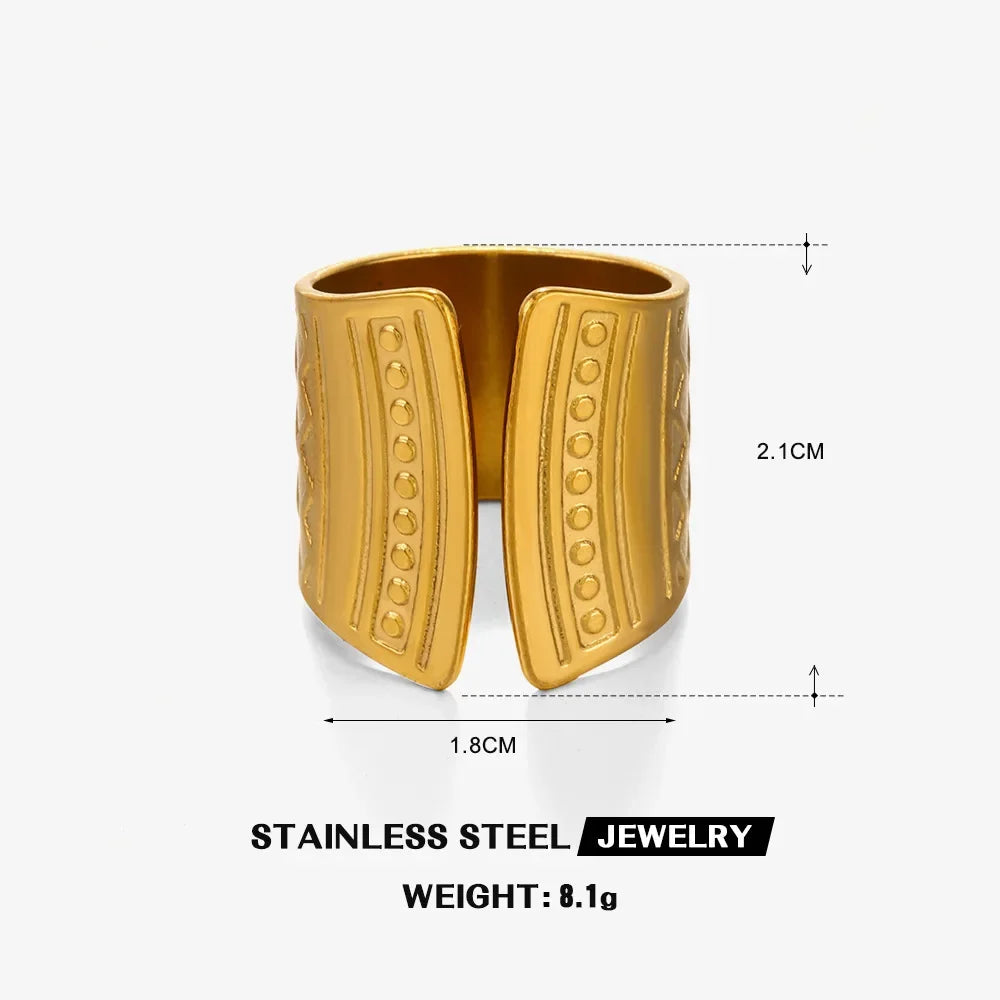 Multiple Styles Stainless Steel Geometric Texture Wide Ring - Palm and Thread
