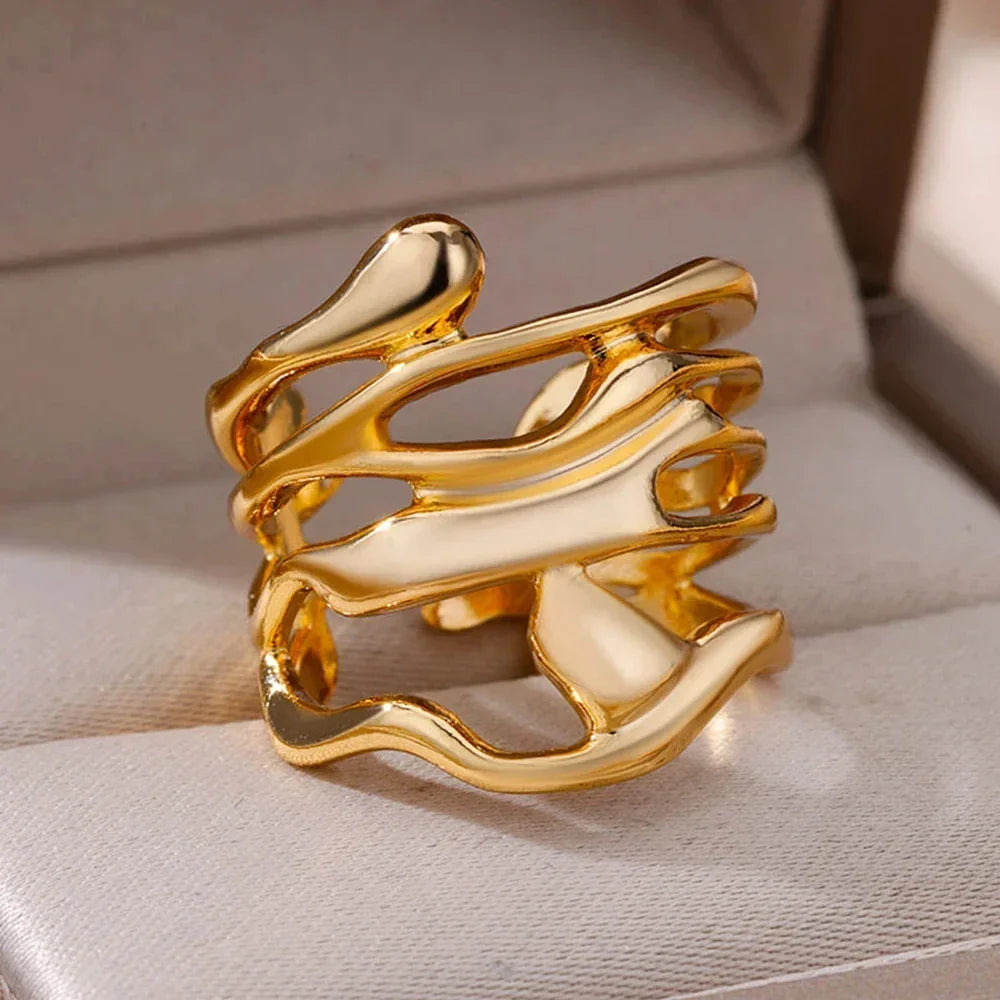 Gold Color Hollow out Open Finger Ring - Palm and Thread