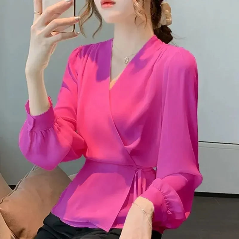 Stylish V-Neck Bandage Chiffon Shirt - Palm and Thread