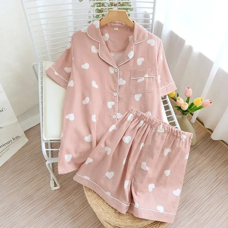 Cotton short-sleeved shorts pajamas set - Palm and Thread