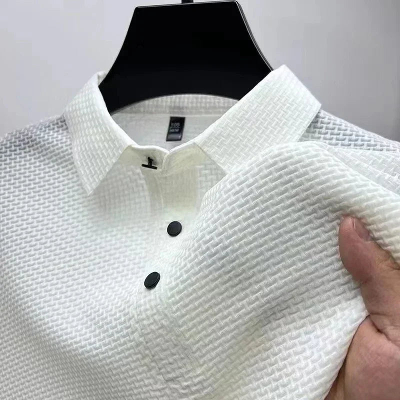 New Casual Short Sleeved Bone Flower Solid Color POLO Shirt - Palm and Thread