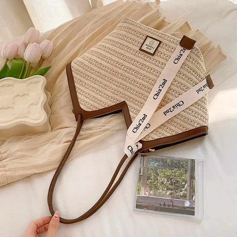 Straw Leisure Capacity Beach Shoulder Bag - Palm and Thread