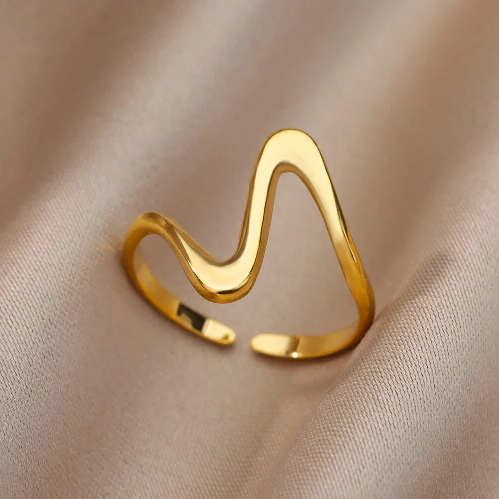Stainless Steel Gold Color Open Gothic Ring - Palm and Thread