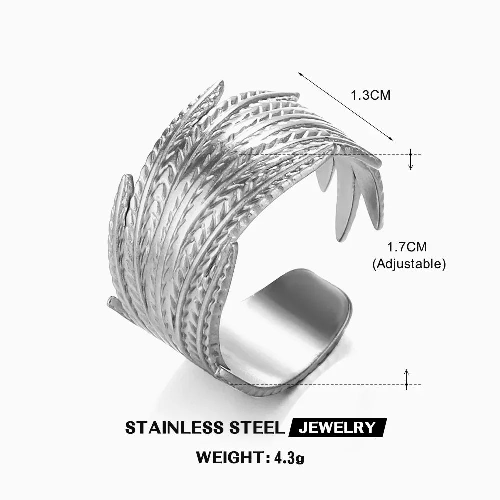 Multiple Styles Stainless Steel Geometric Texture Wide Ring - Palm and Thread