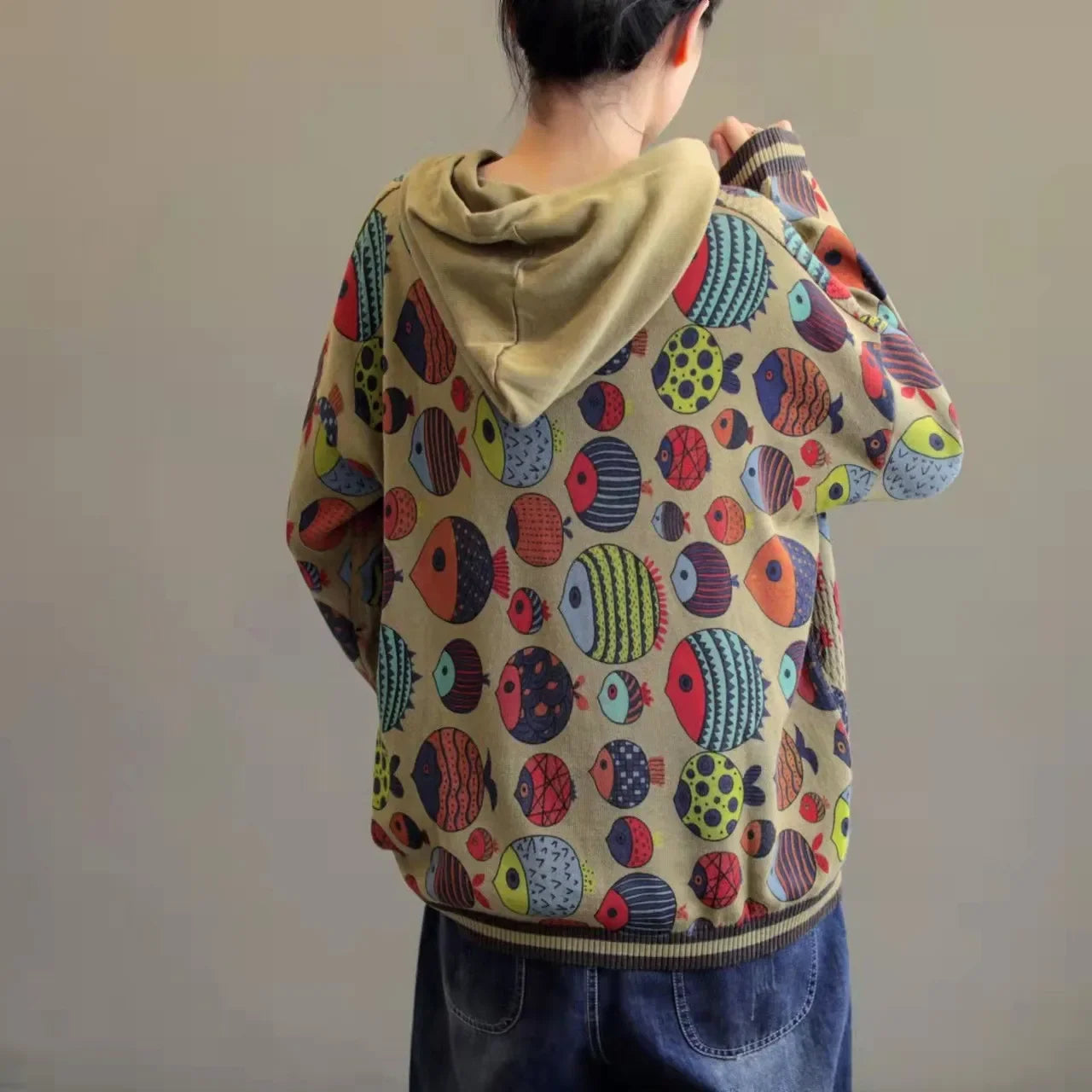 Fish Printing Vintage Sweater Hoodie - Palm and Thread