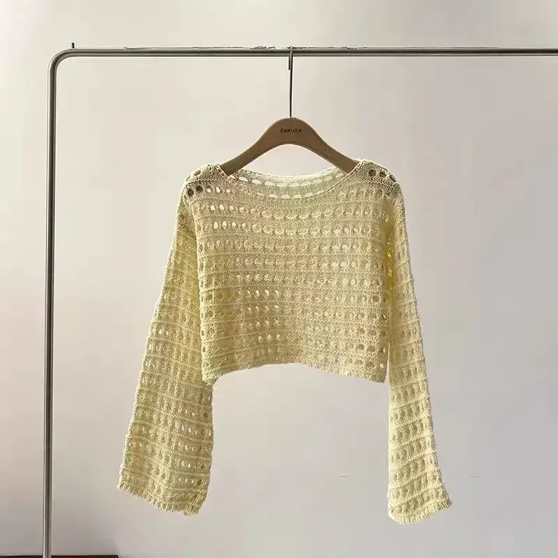 Long Sleeve Crochet Knit Top - Palm and Thread