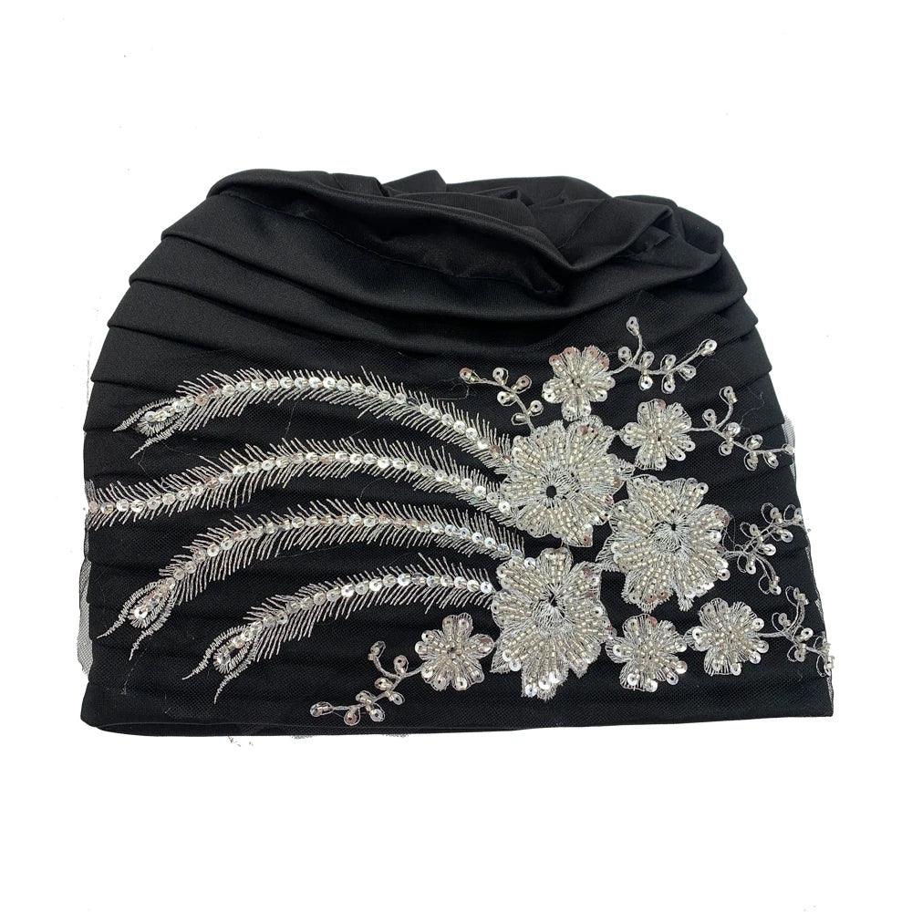 Luxury Embroidery Beading Pleated Turban Cap - Palm and Thread