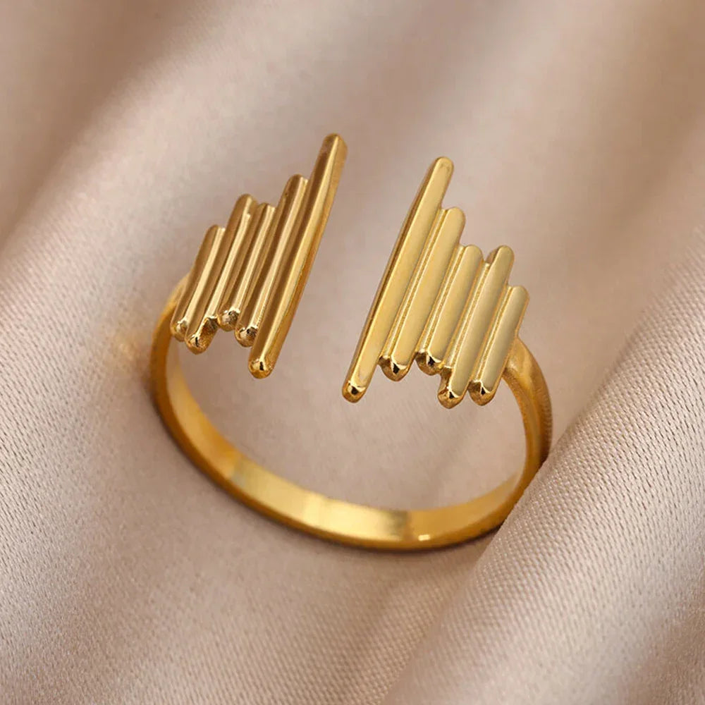 Stainless Steel Gold Color Open Gothic Ring - Palm and Thread