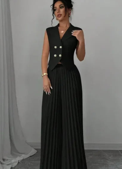 Elegant Commuting Solid Color Sleeveless Top + Trouser Two-piece Set - Palm and Thread