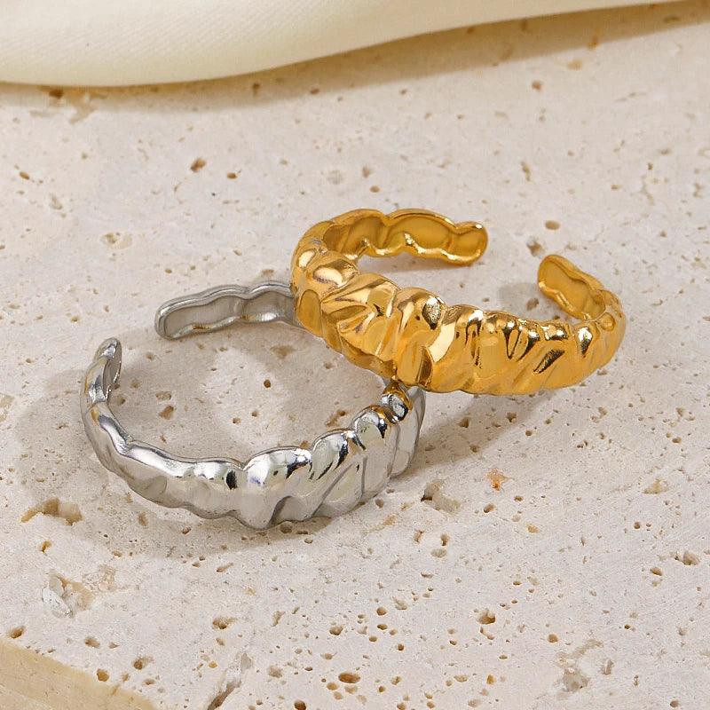 Vintage Irregular Stainless Steel Ring - Palm and Thread