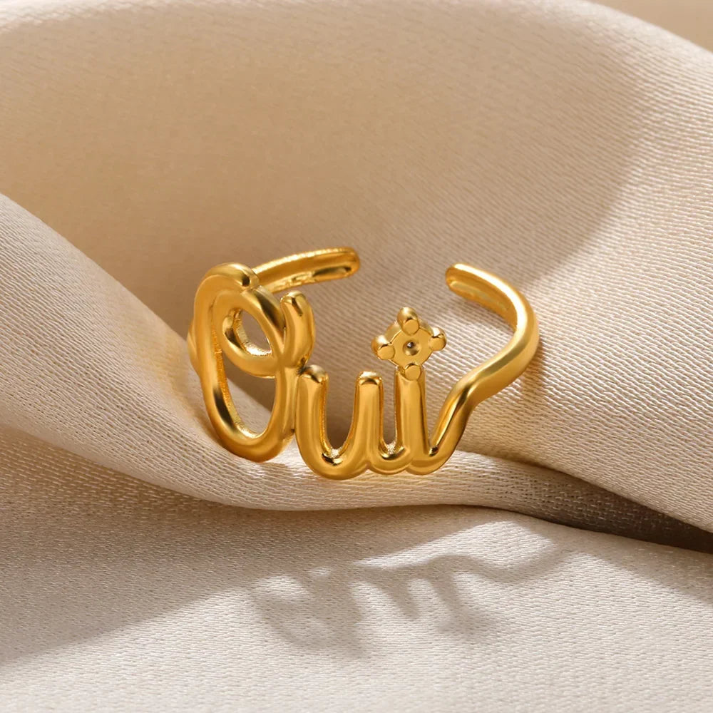 Stainless Steel Heart Wide Ring Adjustable - Palm and Thread