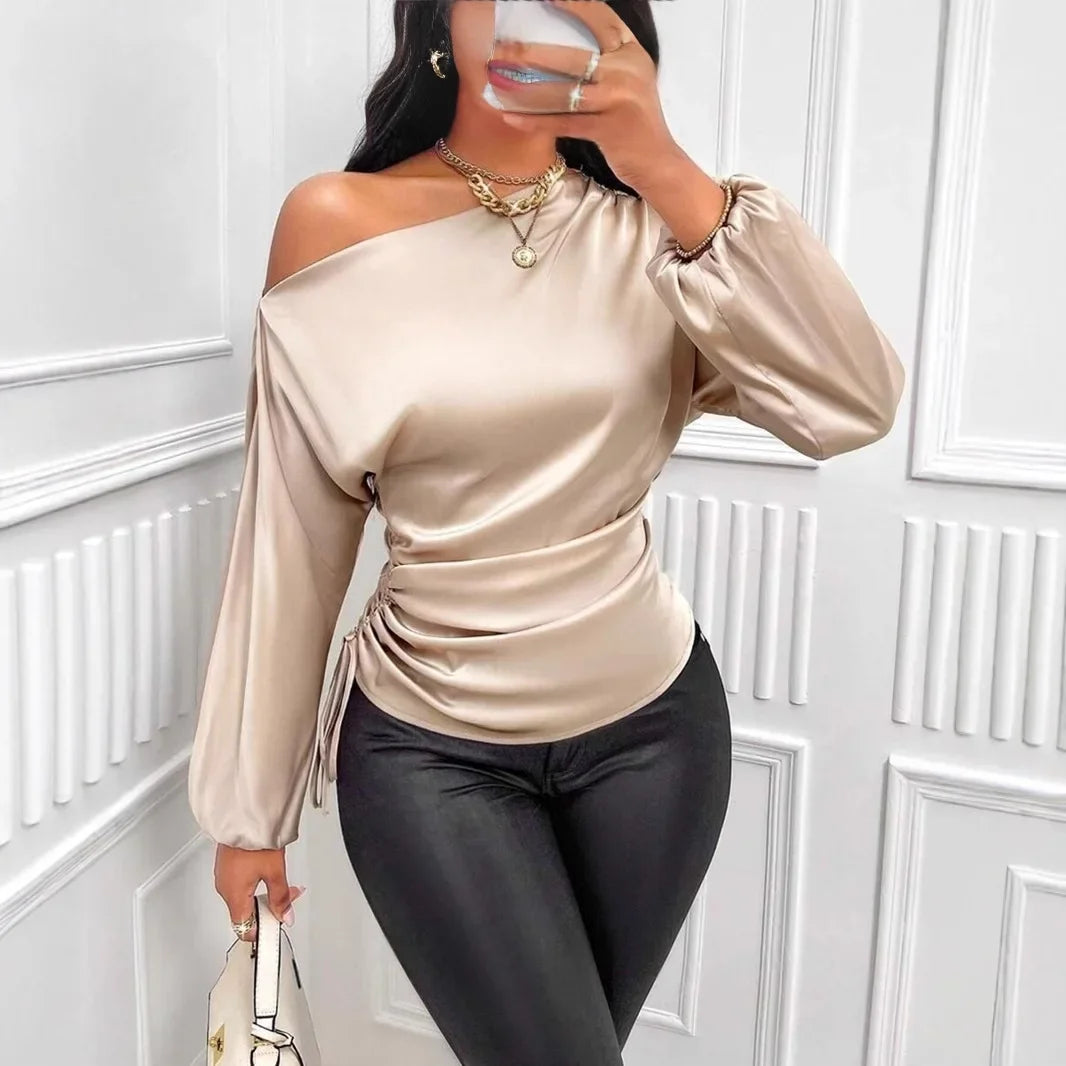 Temperament Slant Shoulder Blouse - Palm and Thread