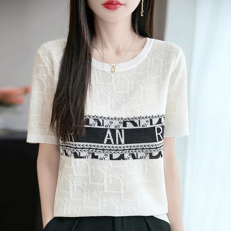 Round Neck Short Sleeved Knitted Sweater - Palm and Thread
