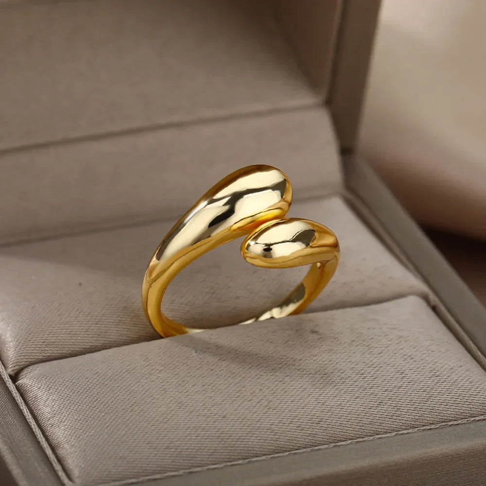Stainless Steel Gold Color Open Gothic Ring - Palm and Thread